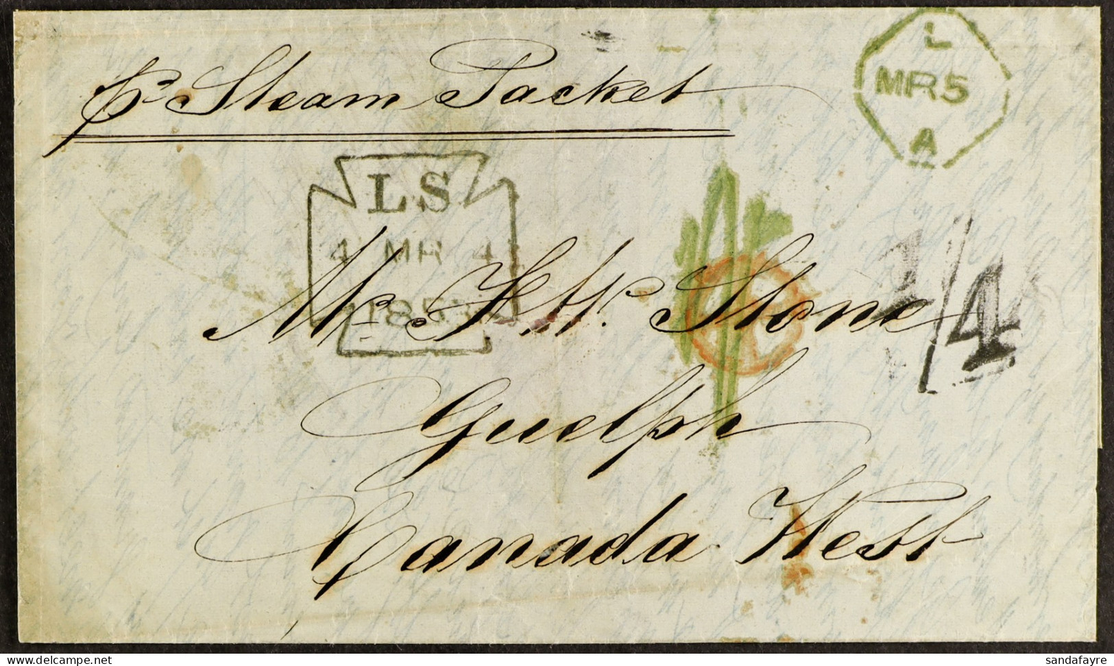 1853 (4th March) Entire Letter From London To Guelph, Canada West, Posted Unpaid And Carried Out Of Liverpool By Cunard  - Autres & Non Classés