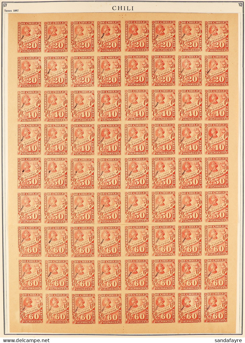 FOURNIER FORGERIES 1897 Postage Dues Sets In Two Complete Se-tenant Sheets Of 72, On Pages From The Fournier Album (2 Sh - Chile