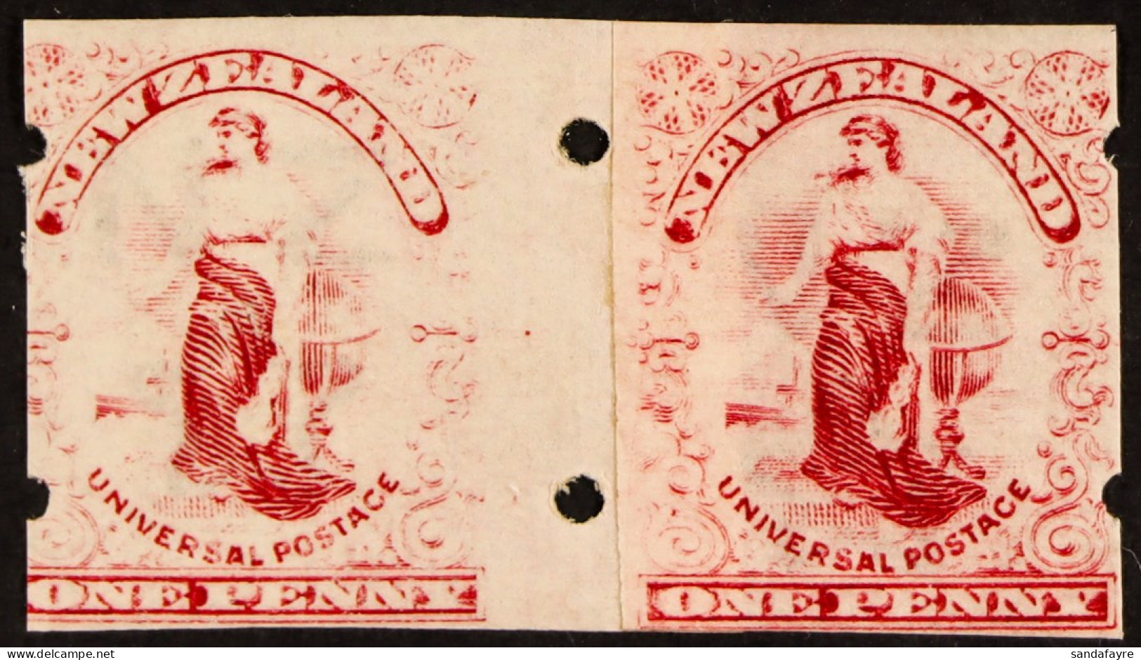 1905-06 1d 'Universal' Imperf With 2 Holes Each Side 'penny-in-the-slot' Joined 'junction' Pair, Mint Very Lightly Hinge - Sonstige & Ohne Zuordnung