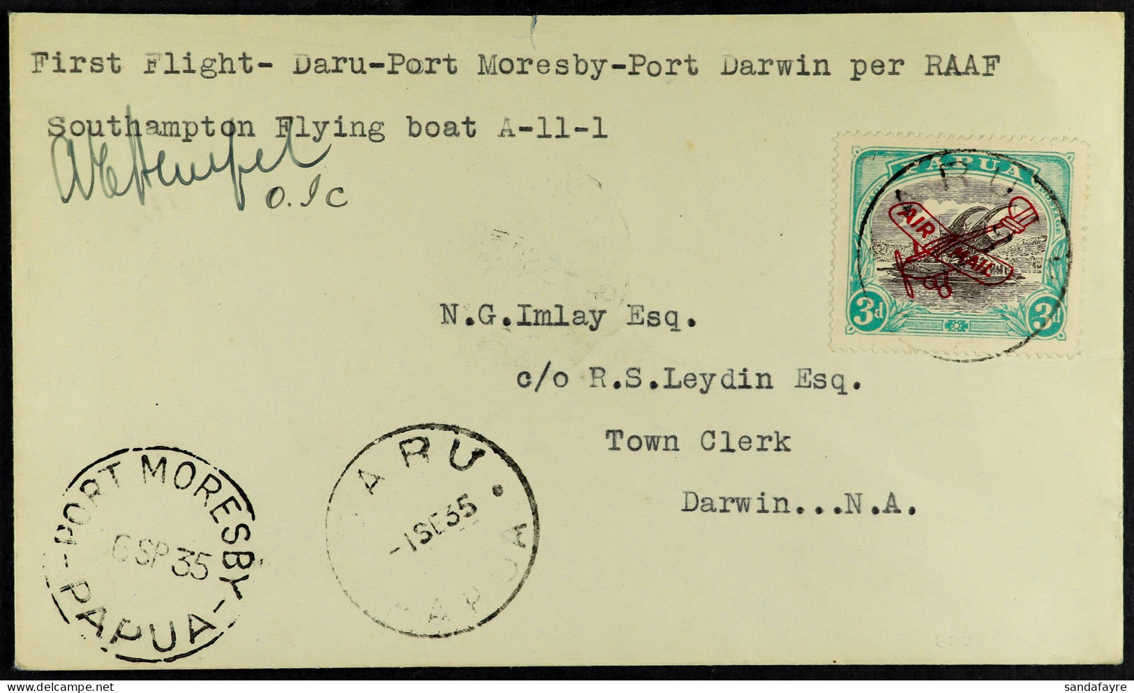 1935 (1st September) Daru - Port Moresby - Daru Cover Signed By The Pilot A. Hempel, Tiny Tear. Eustis P90a, $600. - Papua New Guinea