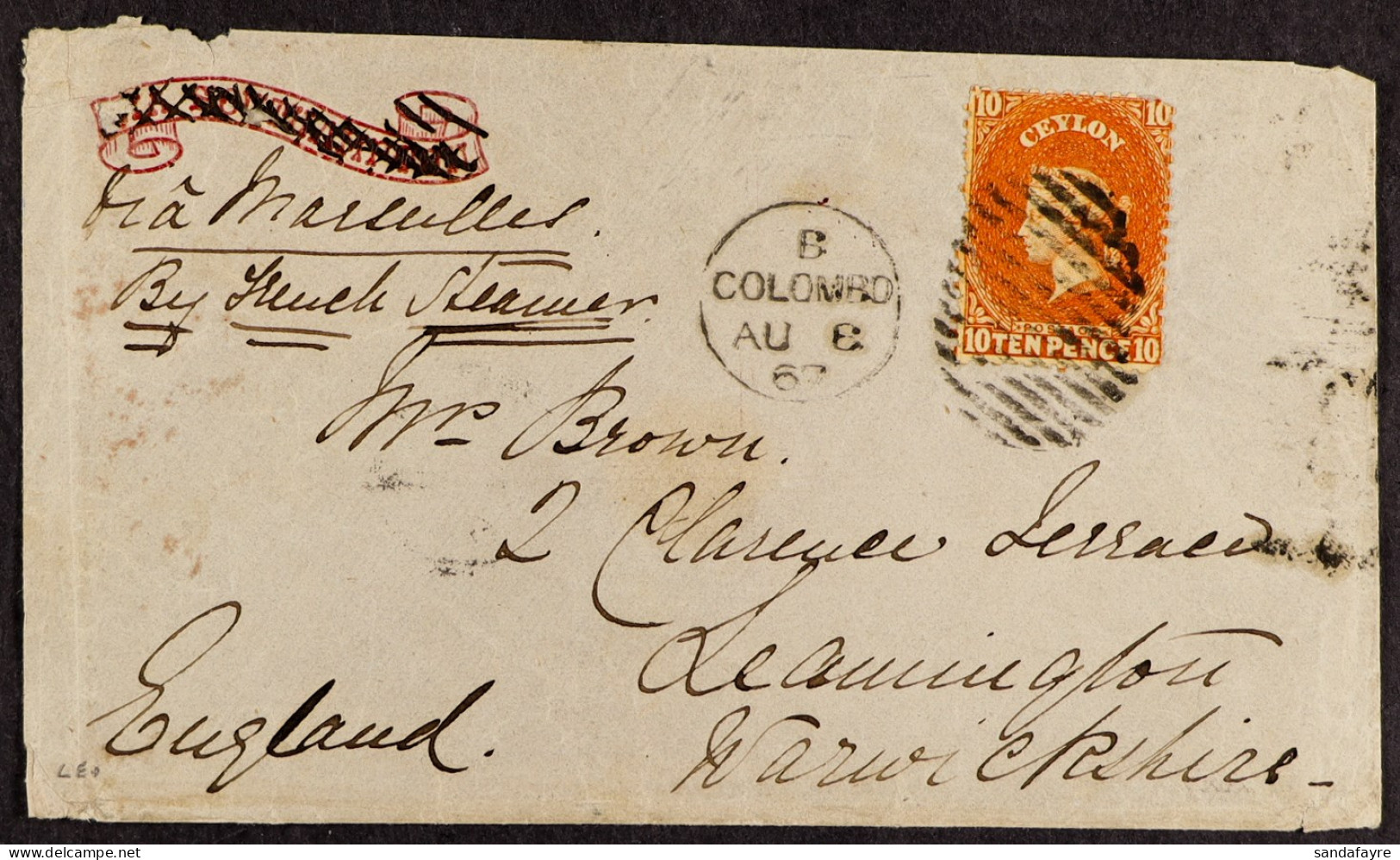 STAMP - 1867 (8th Aug) Envelope (pre-directed â€˜VIA SOUTHAMPTONâ€™ But This Erased And M/s â€˜Marseillesâ€™ Added) With - ...-1840 Prephilately