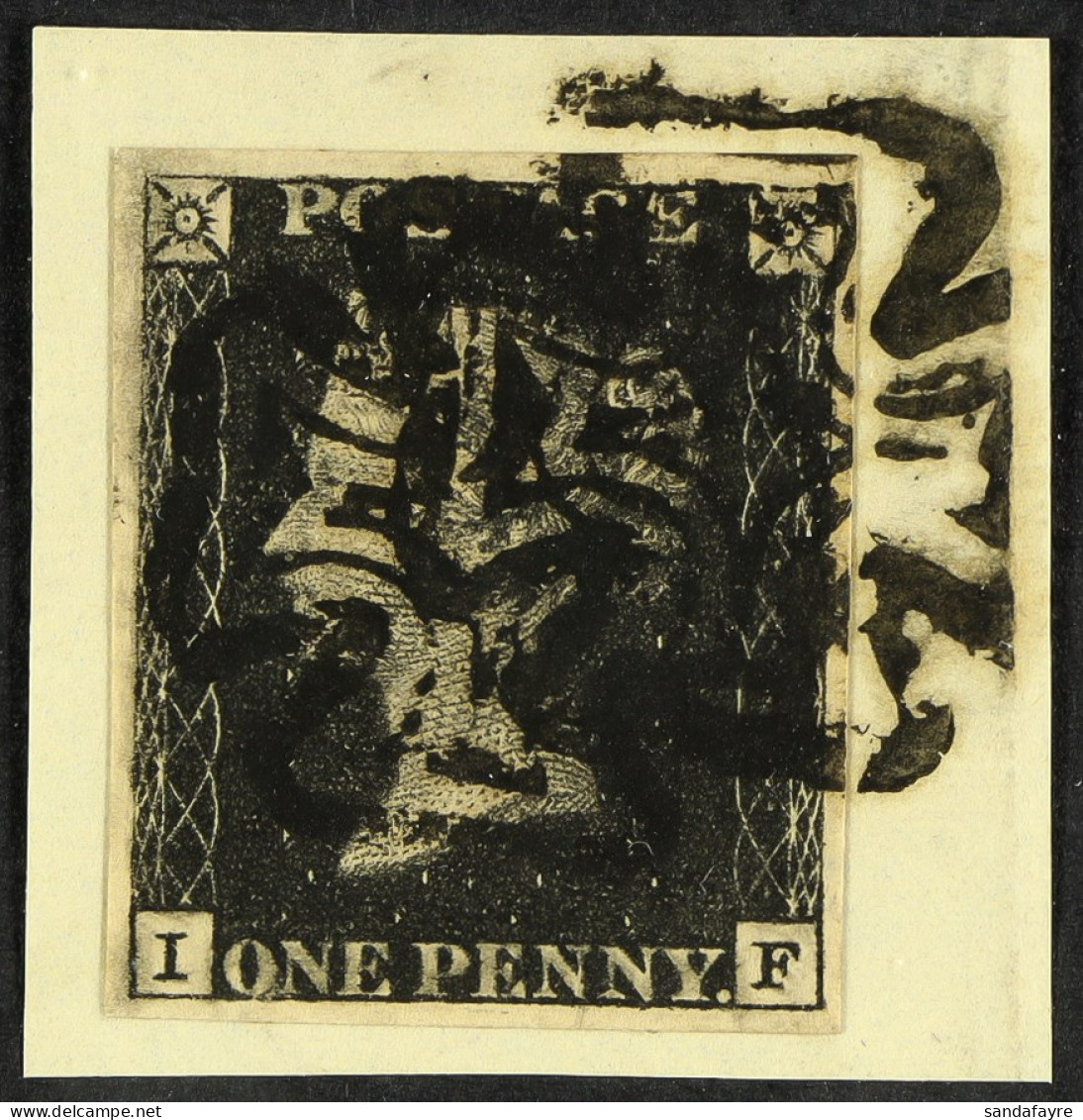 1840 1d Intense Black 'I F' Plate 10 With 4 Large Neat Margins Tied To Piece By Very Fine MANCHESTER 'FISH-TAIL' Maltese - Unclassified