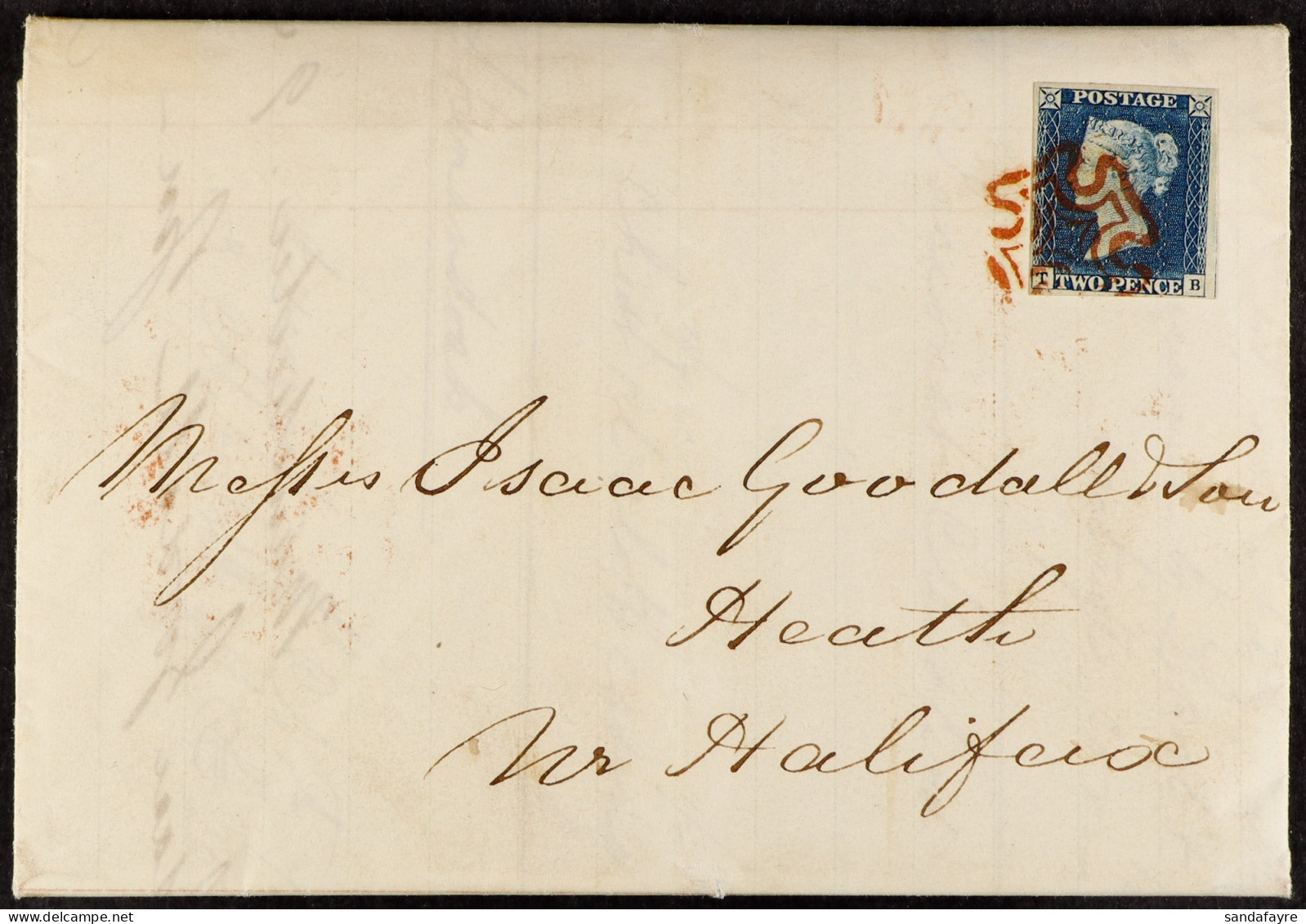 1841 (9 Jan) EL From Manchester To Near Halifax Bearing A Lovely 1840 2d Blue (plate I) With 4 Good To Huge Margins Show - Other & Unclassified