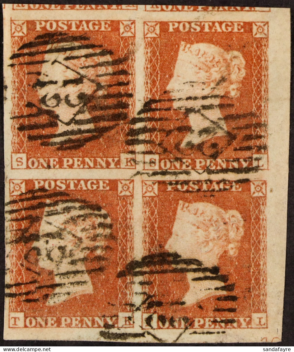 1841 1d Red-brown Imperf Plate 105 'SK-TL' BLOCK OF FOUR From The Lower-right Corner Position 4 Very Large To Enormous M - Other & Unclassified