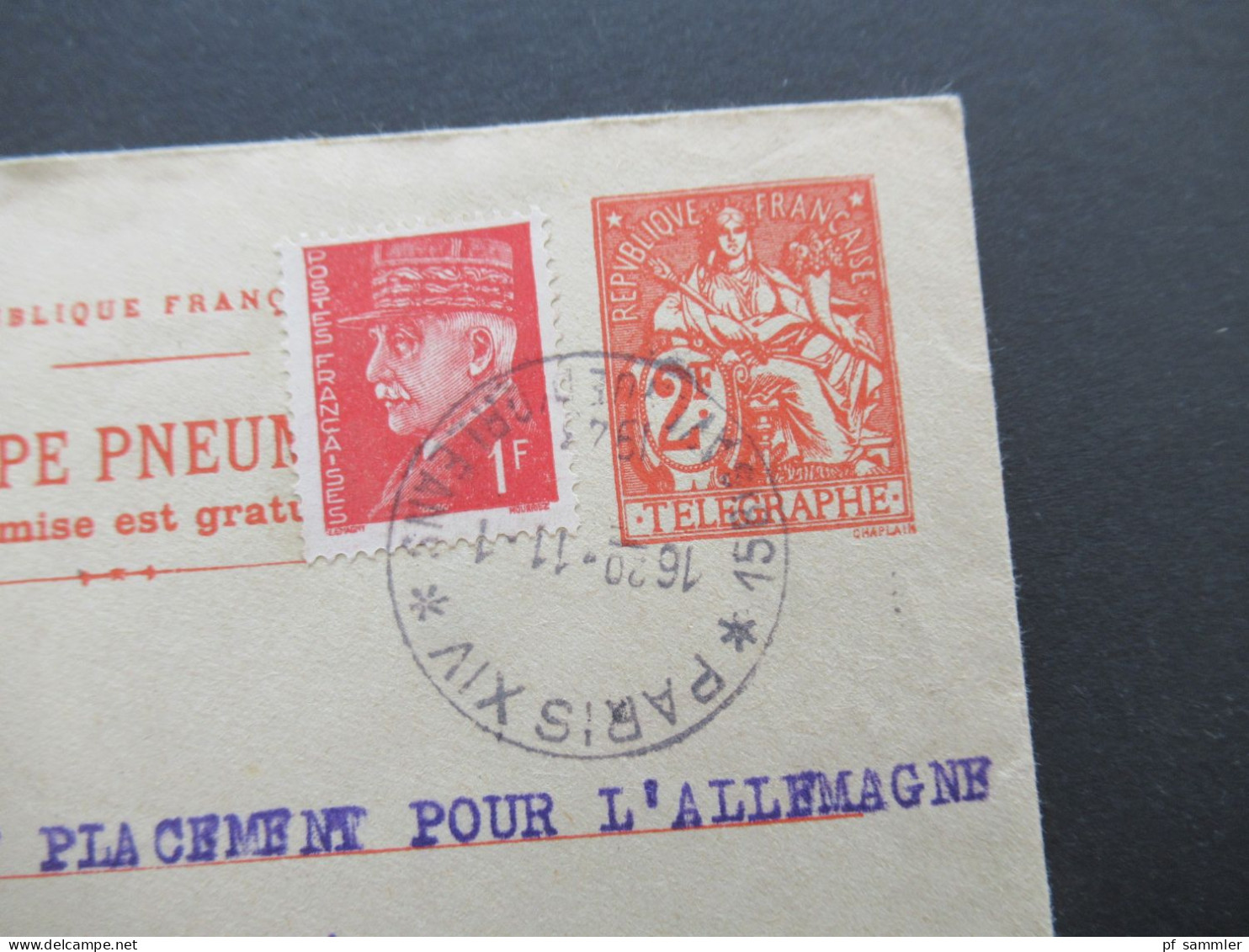 Frankreich Rohrpostumschlag RU 14 Verwendet 1943 Envelope Pneumatique / Mit Inhalt 4x Bon De Solidarité 1 Franc Notgeld - Pneumatic Post