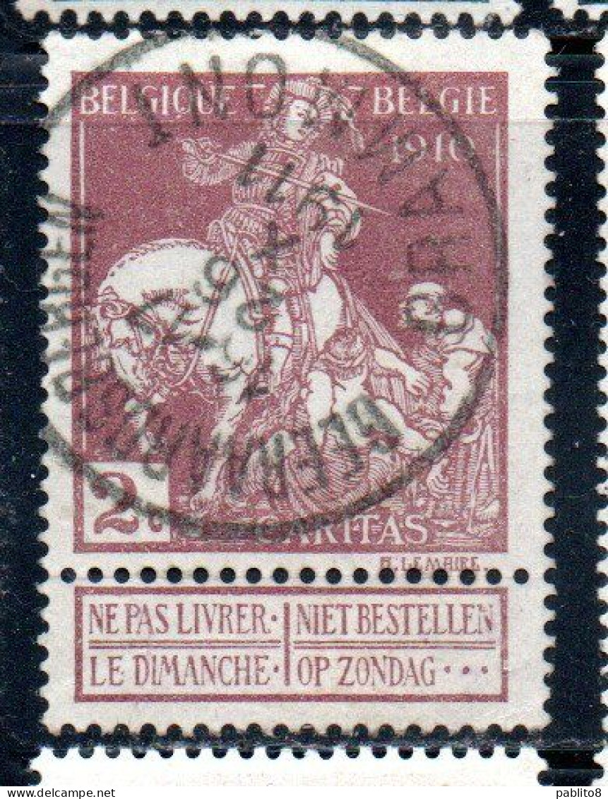 BELGIQUE BELGIE BELGIO BELGIUM 1910 CHARITY CARITAS ST. MARTIN OF TOURS DIVIDING HIS CLOAK WITH A BEGGAR 2c USED OBLITE - 1910-1911 Caritas