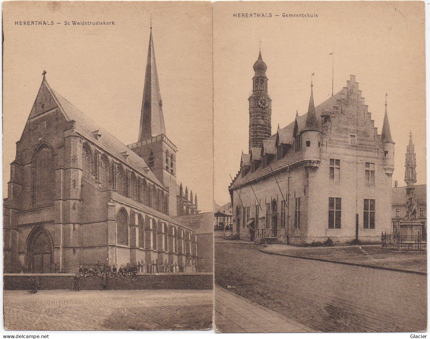 Herenthals - St Waldetrudiskerk - Gemeentehuis - 2 Kaaarten - Herentals