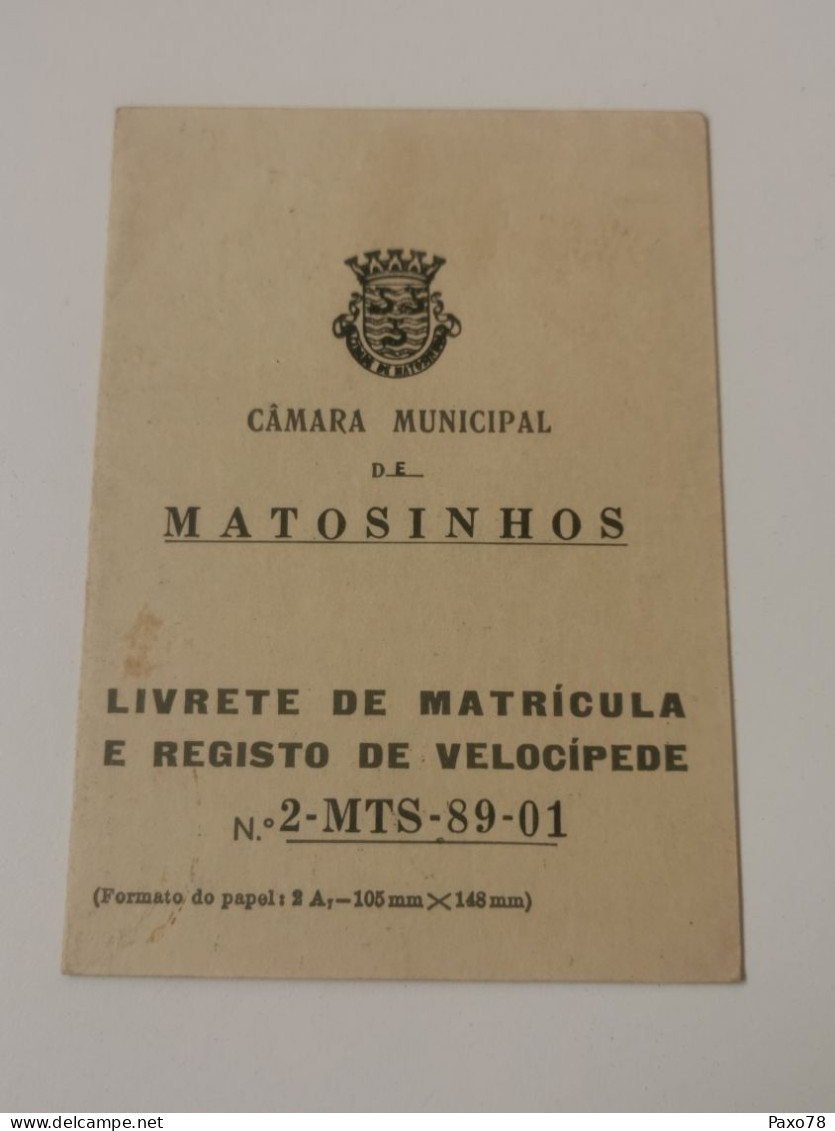 Livrete De Matricula Velocipede, Matosinhos 1990 - Brieven En Documenten