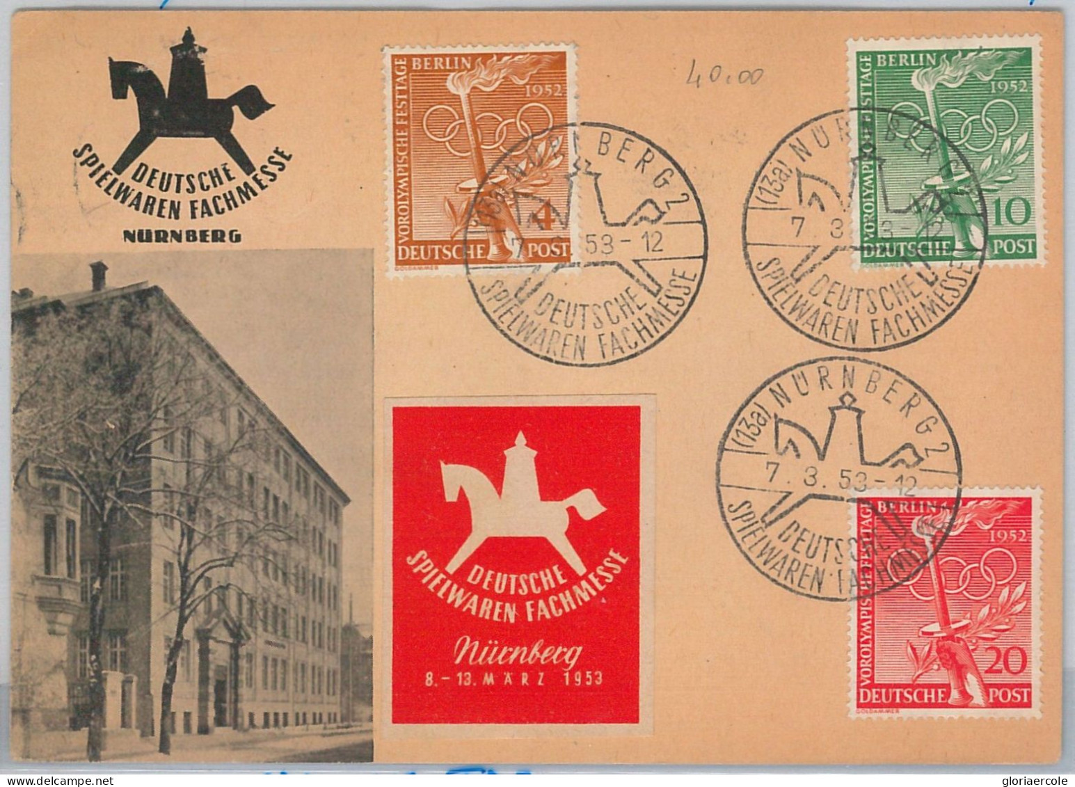 50067 - GERMANY Berlin - POSTAL HISTORY - Special POSTCARD 1953 OLYMPICS - Sommer 1952: Helsinki