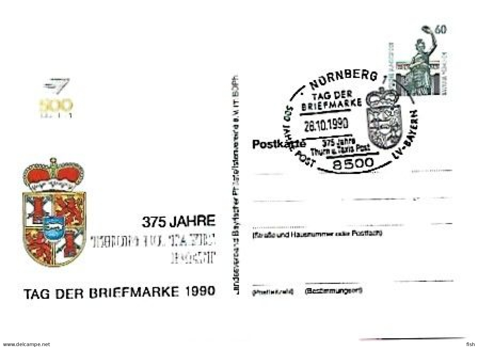 Germany  & 375 Jahre Thurn U. Taxis Post,  Tag Der Briefmarke, Nurnberg 1990 (6868) - Enveloppes