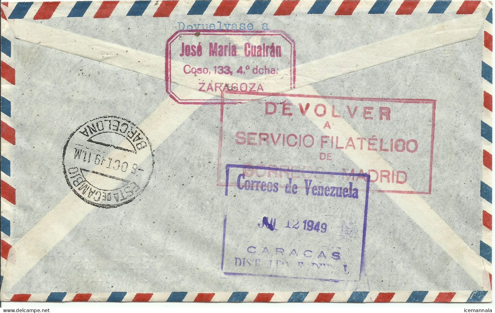 ESPAÑA, SOBRE  CONMEMORATIVO  AÑO 1949 - Lettres & Documents