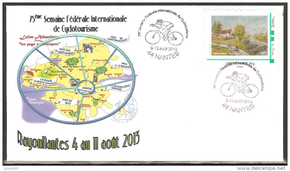 MONTIMBRAMOI 2013 Sur Enveloppe 75éme Semaine Fédérale Cyclotourisme Nantes 9 Août Autoahésif Mon Timbre à Moi MTAM - Sonstige & Ohne Zuordnung