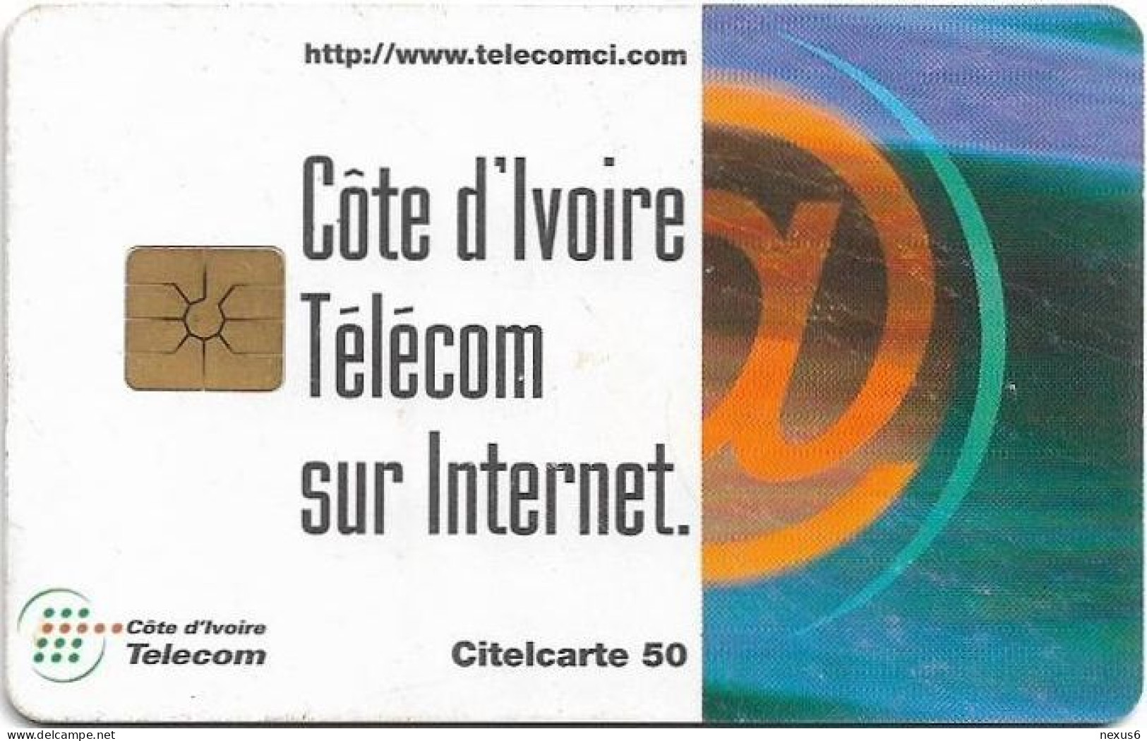 Ivory Coast - CI-Telcom - Telecom Sur Internet, Gem1B Not Symm. White-Gold, 50Units, Used - Costa De Marfil