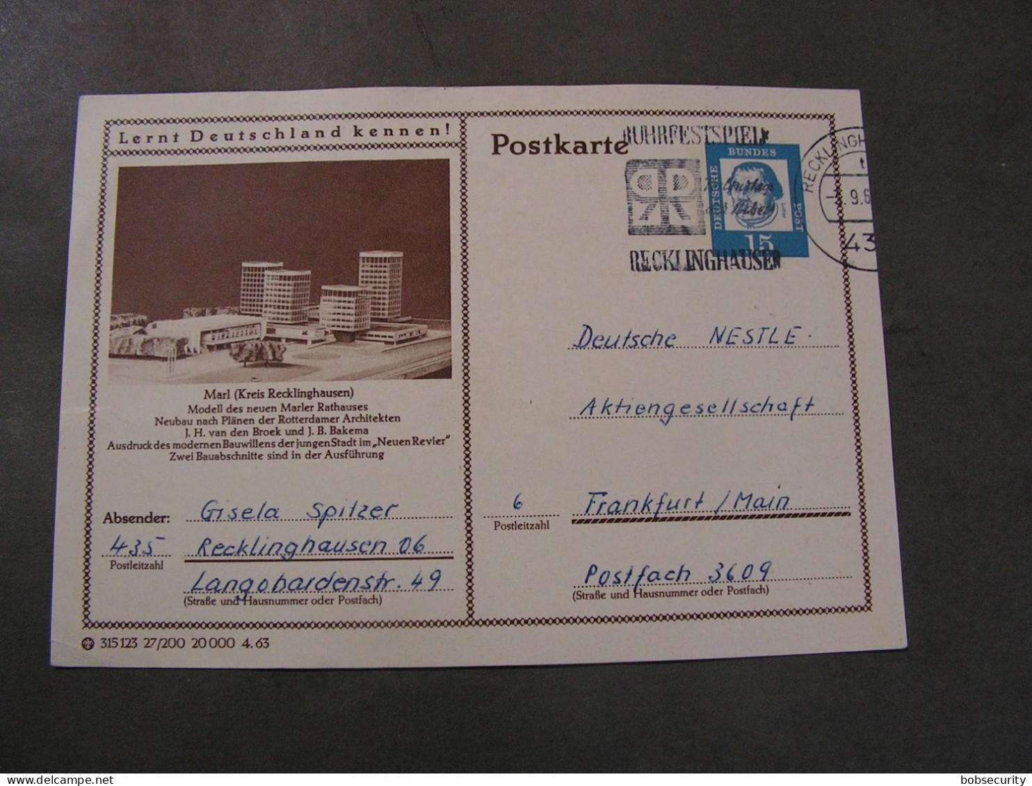 BRD Bildkarte  1963 ,  Marl Aus Recklingshausen - Cartoline - Usati