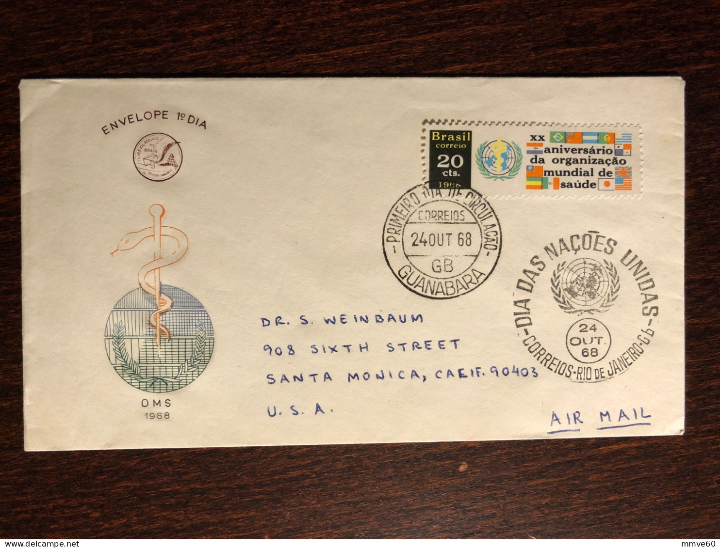 BRAZIL FDC COVER 1968 YEAR  WHO HEALTH MEDICINE STAMPS - Lettres & Documents