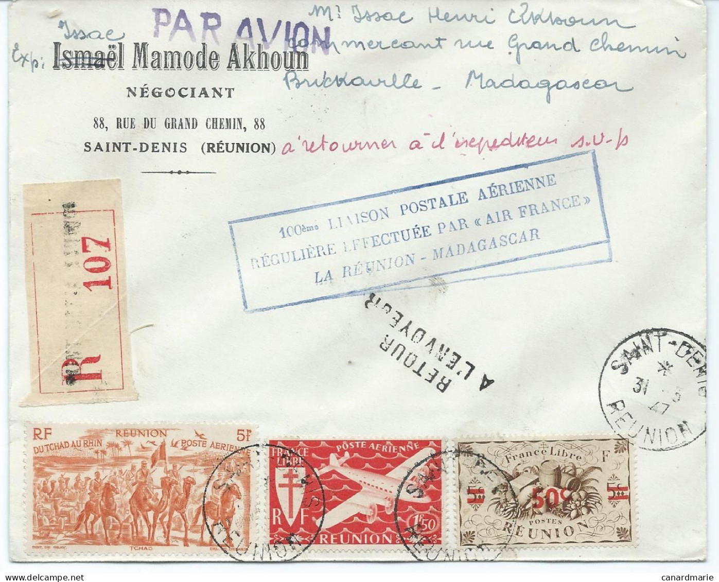 3 LETTRES PAR AVION 1939 / 47 - Storia Postale