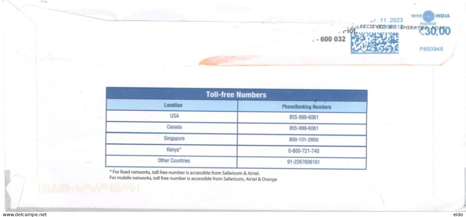 INDIA. - 2023, POSTAL FRANKING MACHINE COVER TO DUBAI. - Covers & Documents