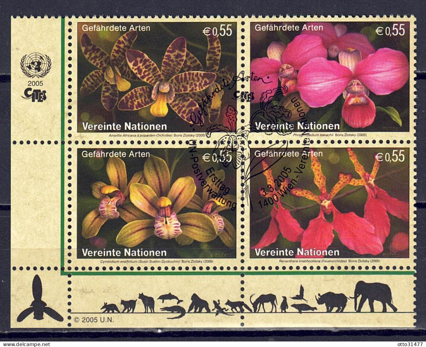 UNO Wien 2005 - Gefährdete Arten (XII) - Orchideen, Nr. 435 - 438, Gestempelt / Used - Gebraucht