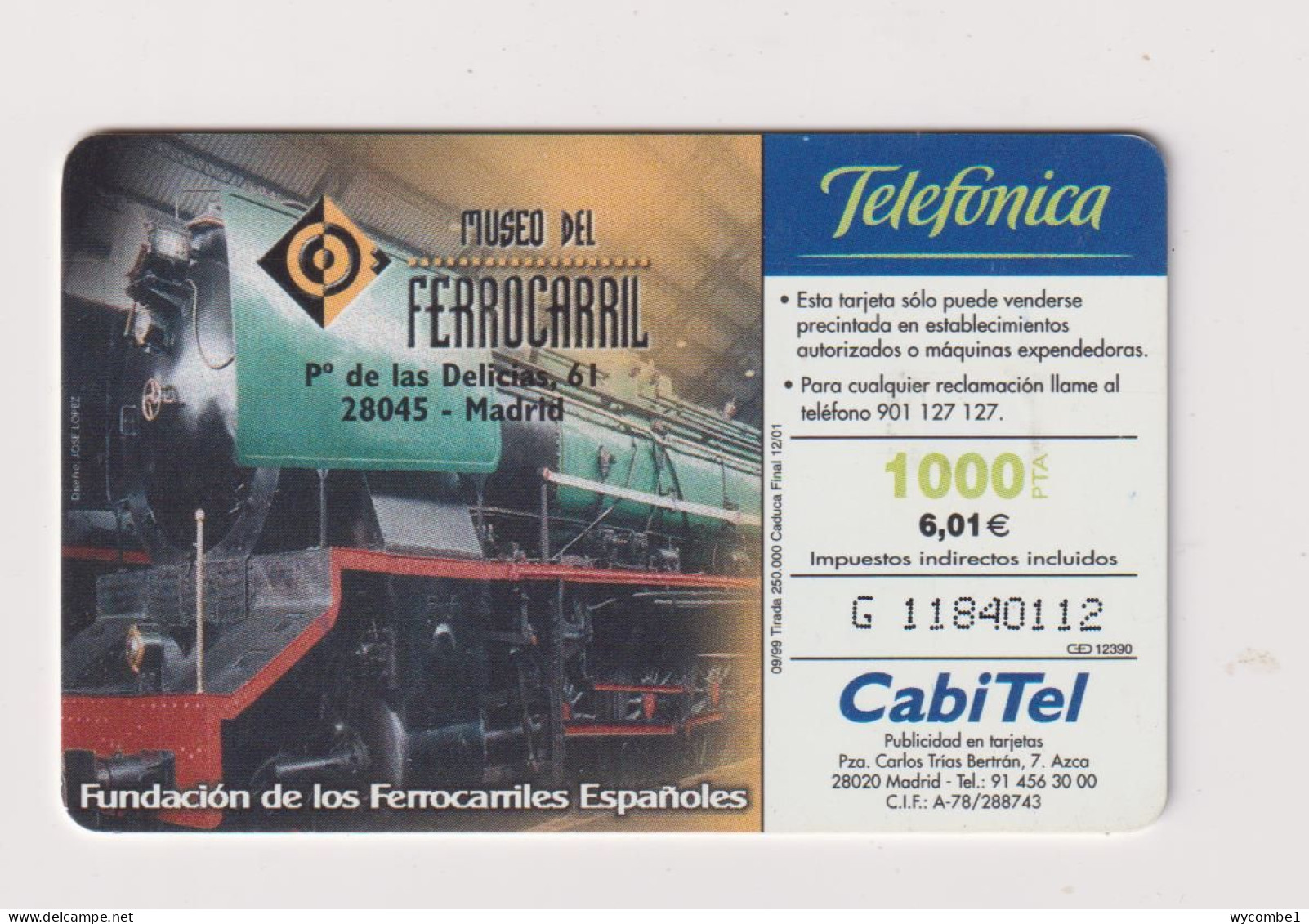 SPAIN - Railway Museum Chip Phonecard - Werbekarten