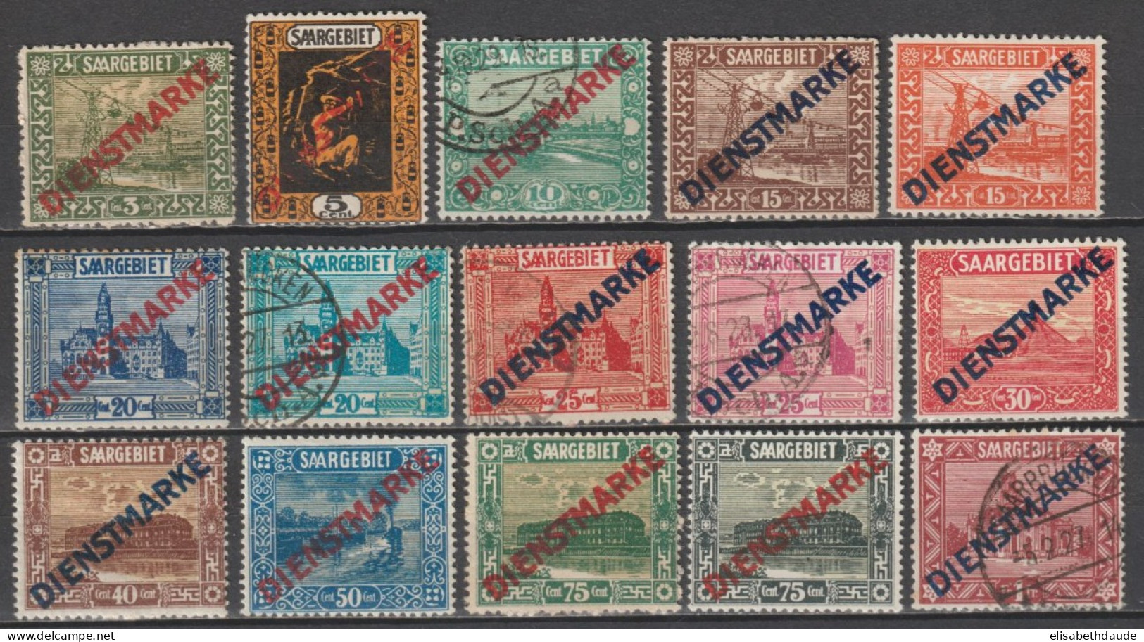 SARRE - 1922 - SERVICE - SERIE COMPLETE YT N°1/15 */OBLITERES MH/USED - COTE = 54 EUR. - Officials