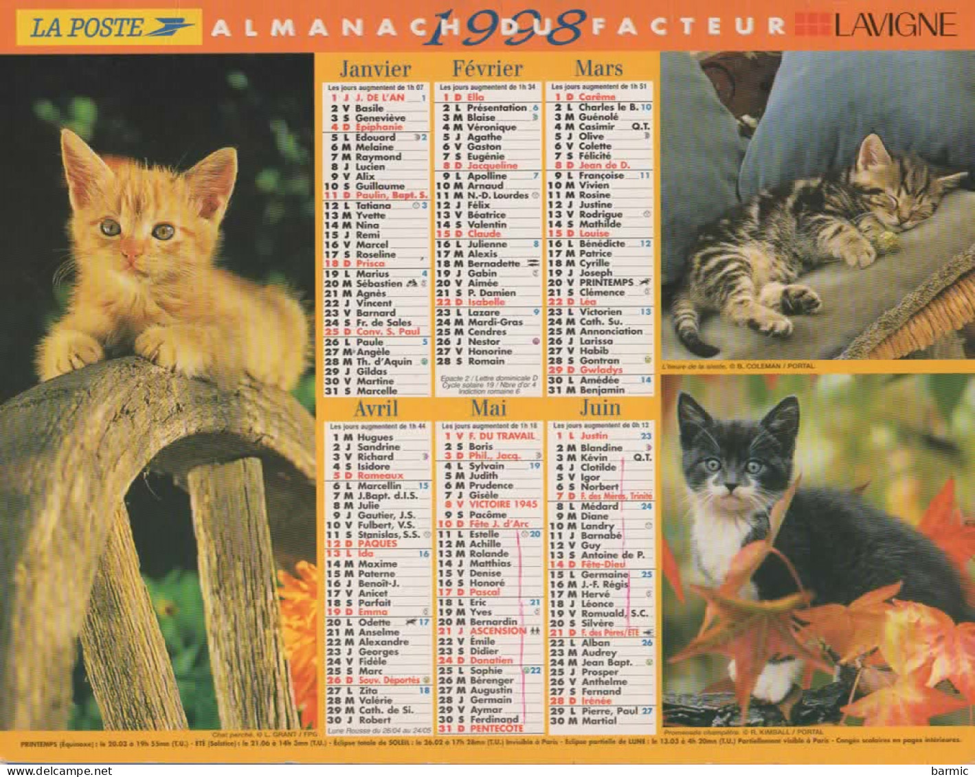 CALENDRIER ANNEE 1998, COMPLET, CHATONS, CHIOTS COULEUR  REF 14382 - Groot Formaat: 1991-00