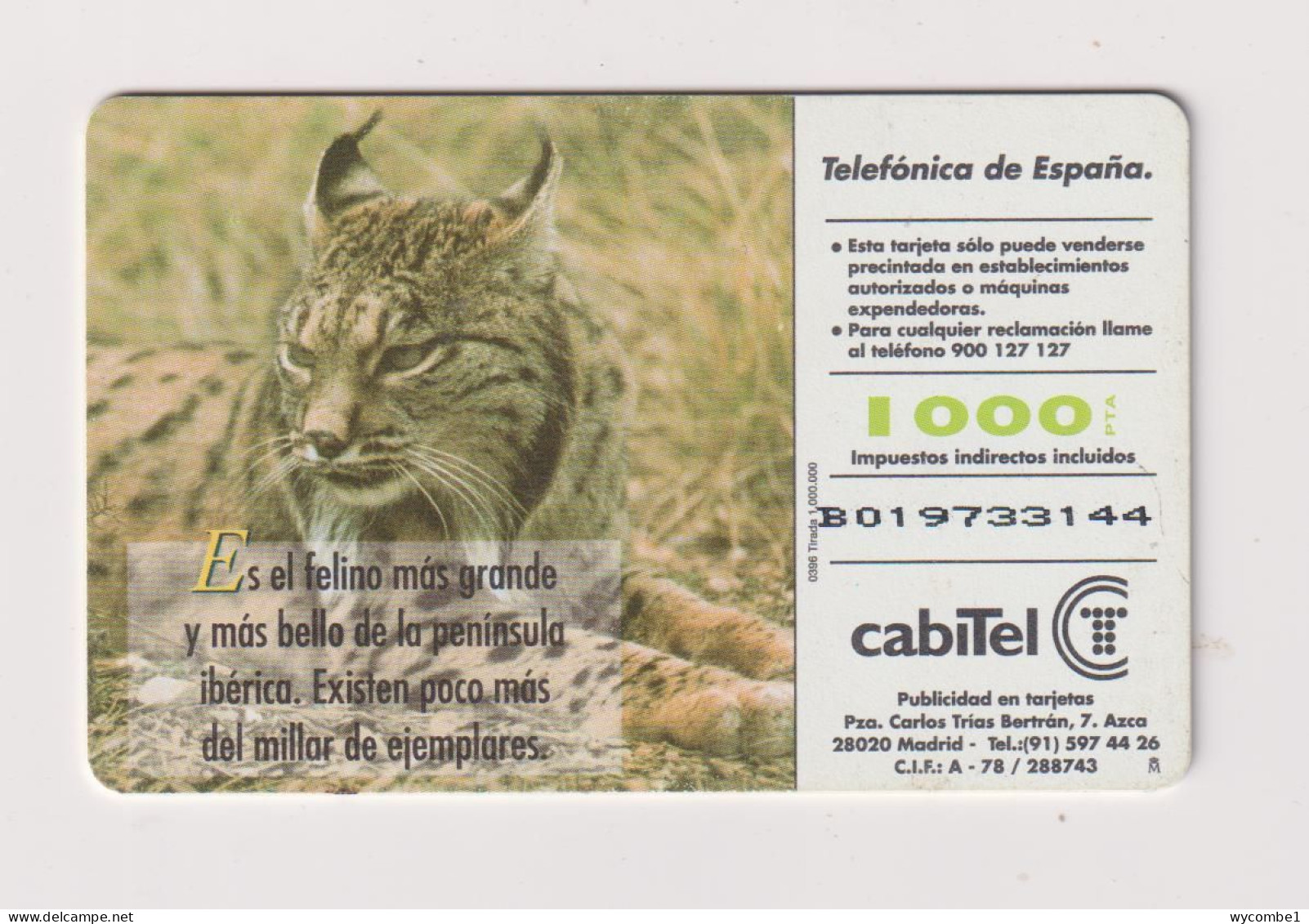 SPAIN - Iberian Lynx Chip Phonecard - Werbekarten