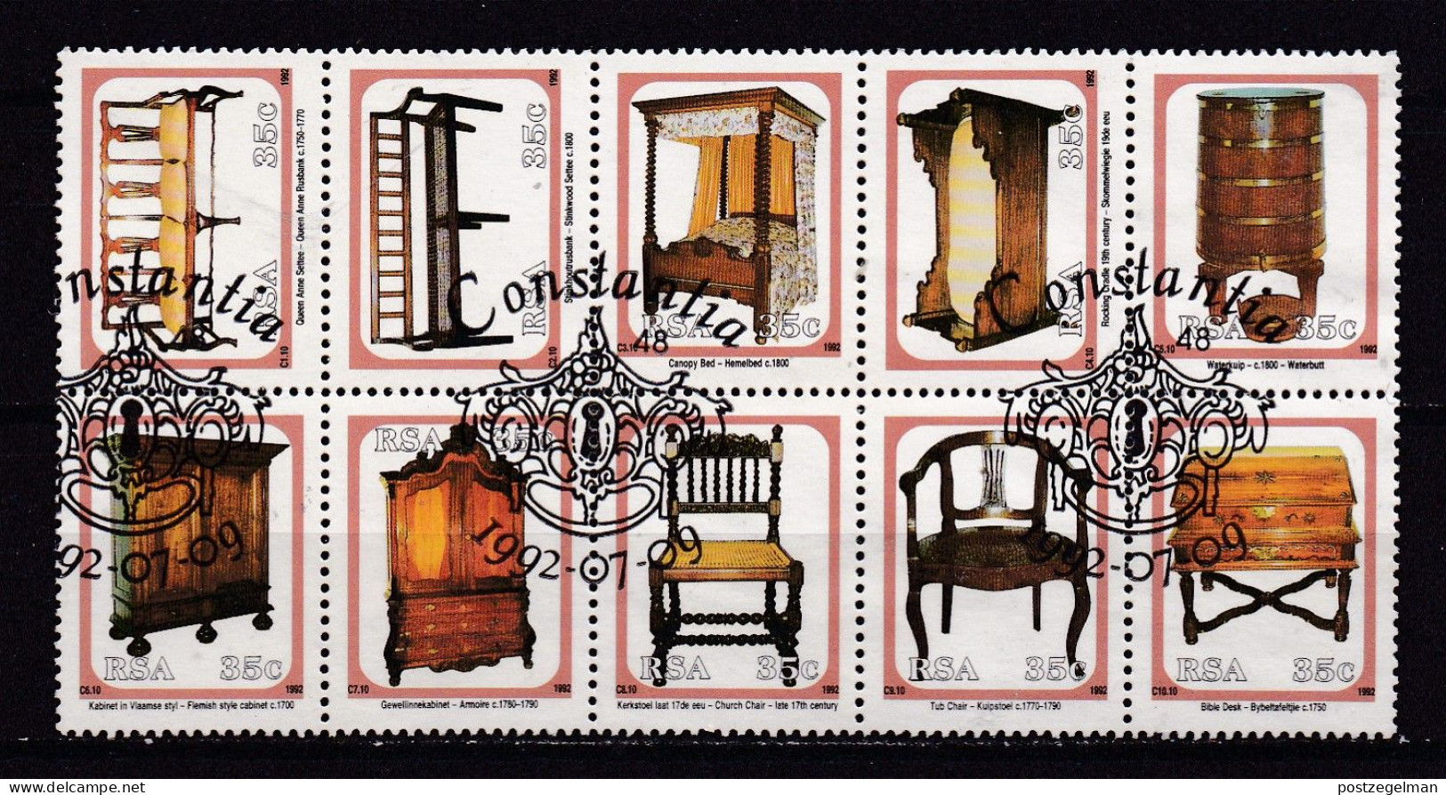 SOUTH AFRICA 1992 CTO Block 845-854 Cape Furniture #5377 - Gebruikt