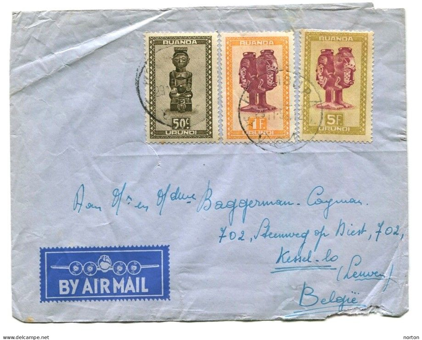 Ruanda-Urundi Usumbura Oblit. Keach 8E1 Sur C.O.B. 159 + 162 + 167 Sur Lettre Vers Kessel-Lo Le 29/11/1951 - Covers & Documents
