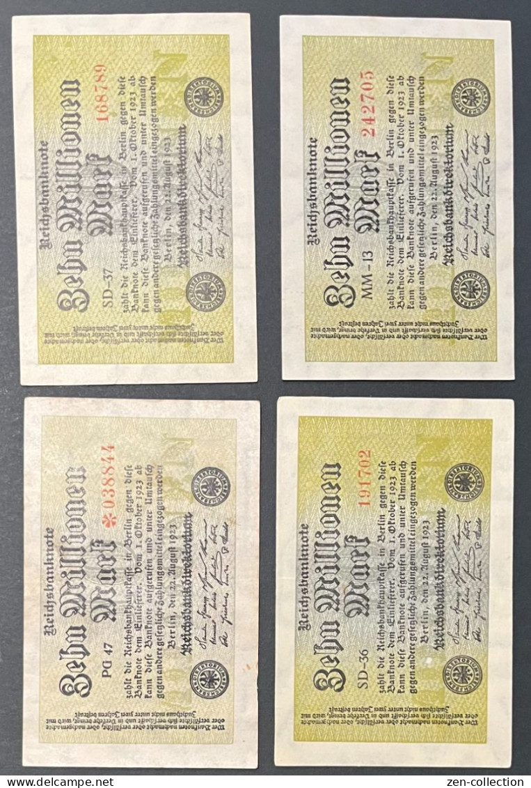 Rare Complete SET 4 WW2 Germany Nazi Propaganda FORGERY Overprint On Genuine 10 Million 1923 Banknote EF+ - Autres & Non Classés