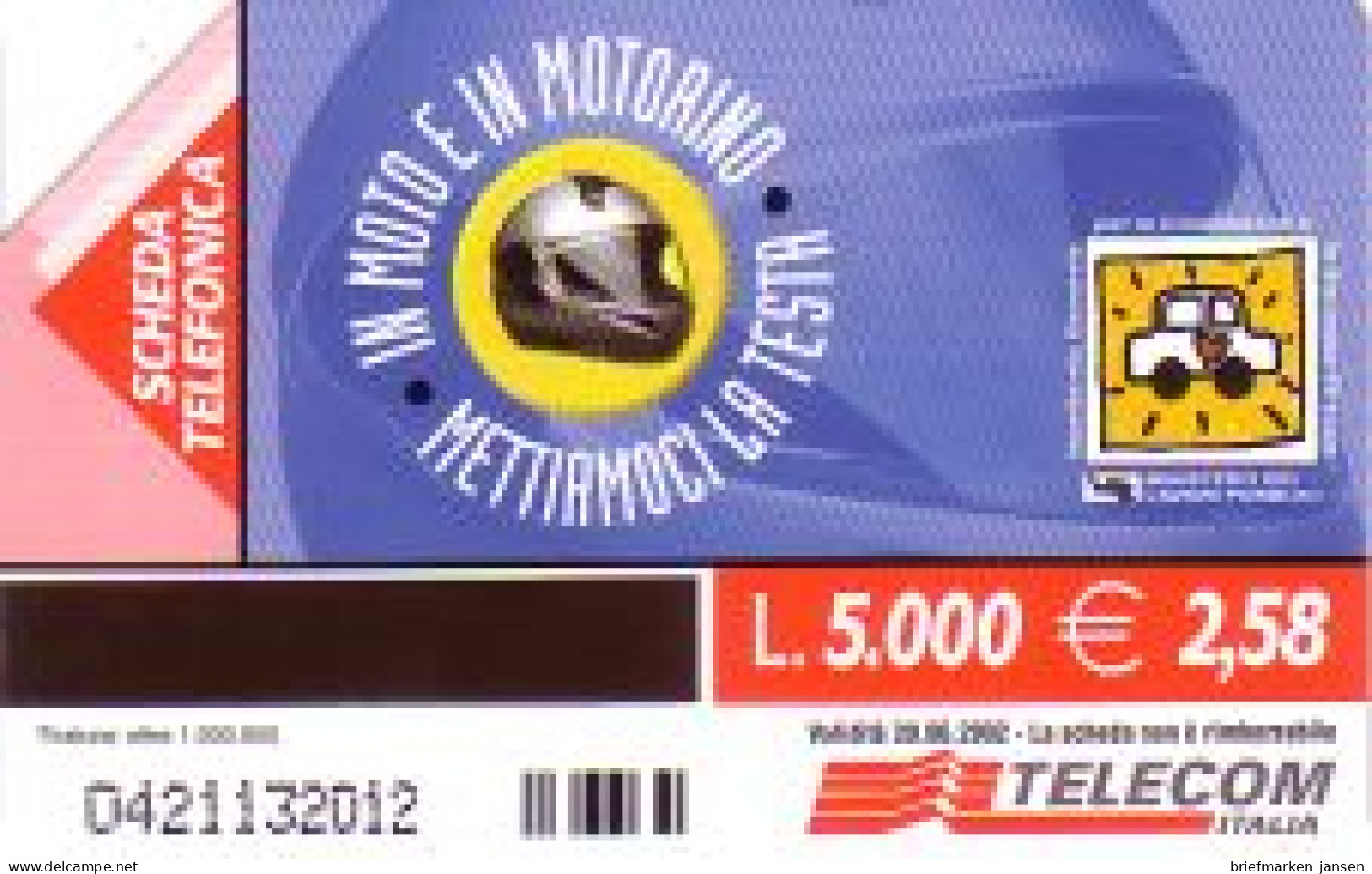 Telefonkarte Italien, In Moto E In Motorino - Mettiamoci La Testa, 5000/2,58 - Non Classificati
