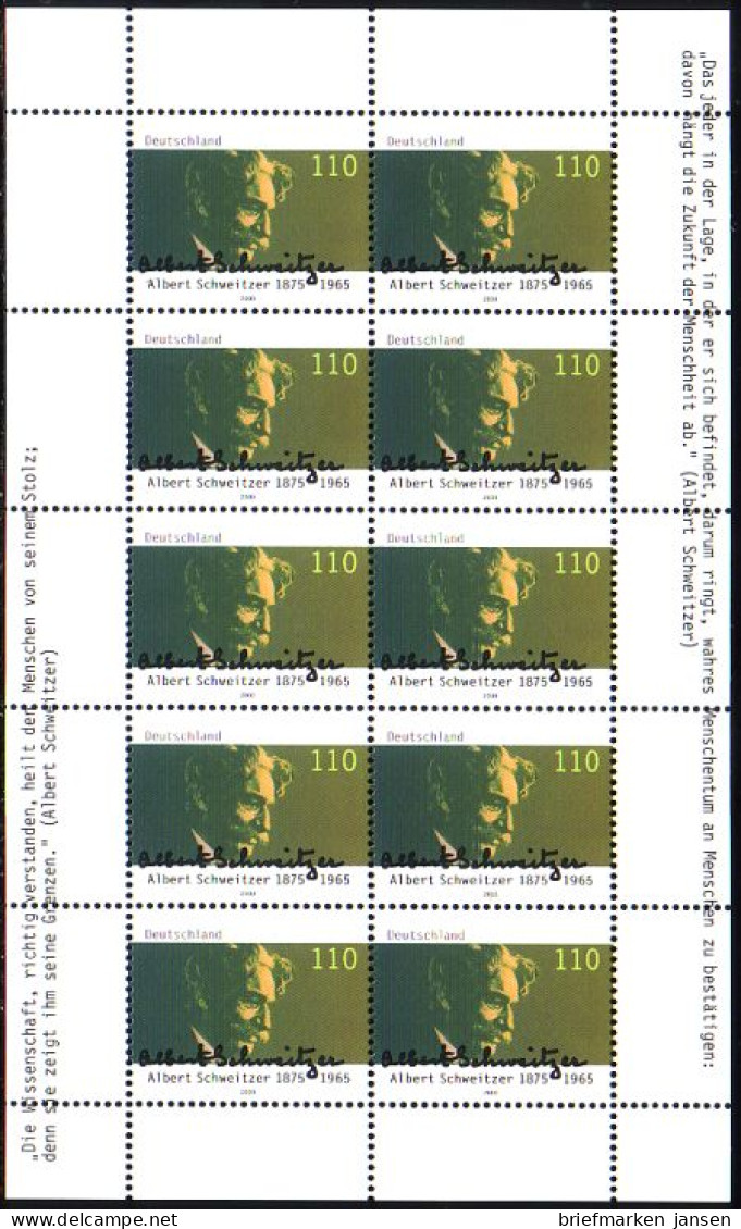 D,Bund Mi.Nr. Klbg. 2090 Albert Schweitzer (m.10x2090) - Sonstige & Ohne Zuordnung