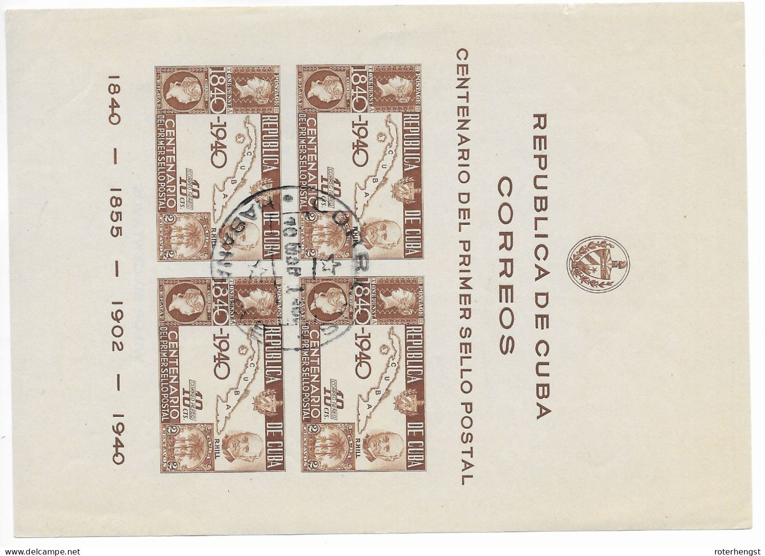 Cuba Sheet VFU 1940 18 Euros - Blocks & Kleinbögen