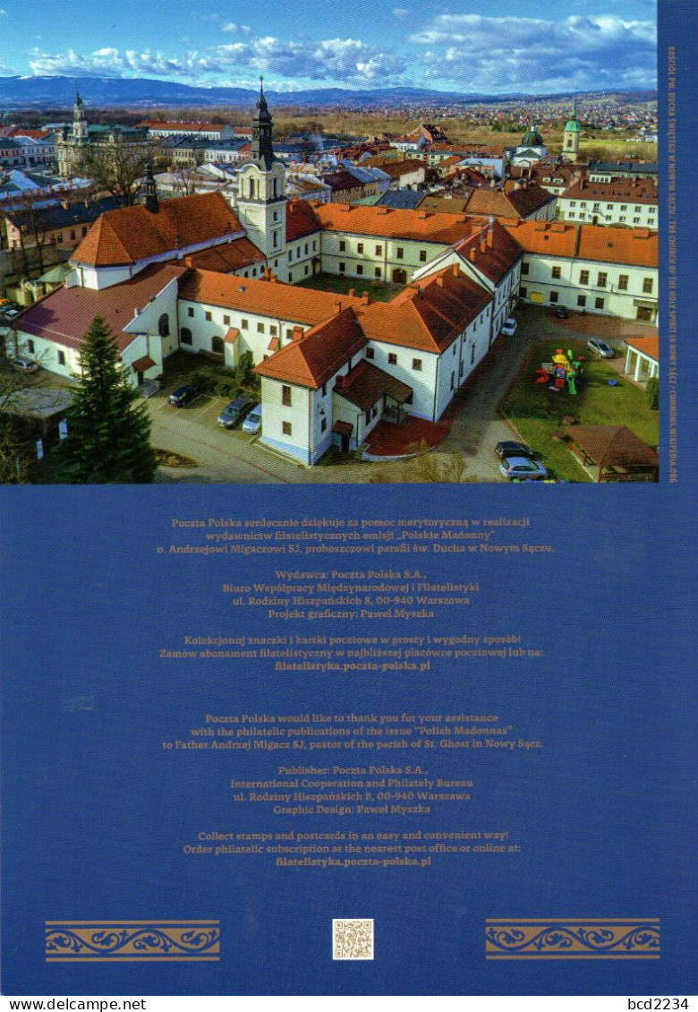 POLAND 2023 POLISH POST OFFICE LIMITED EDITION FOLDER: POLISH MADONNAS LADY OF CONSOLATION NOWY SACZ HOLY SPIRIT CHURCH - Lettres & Documents