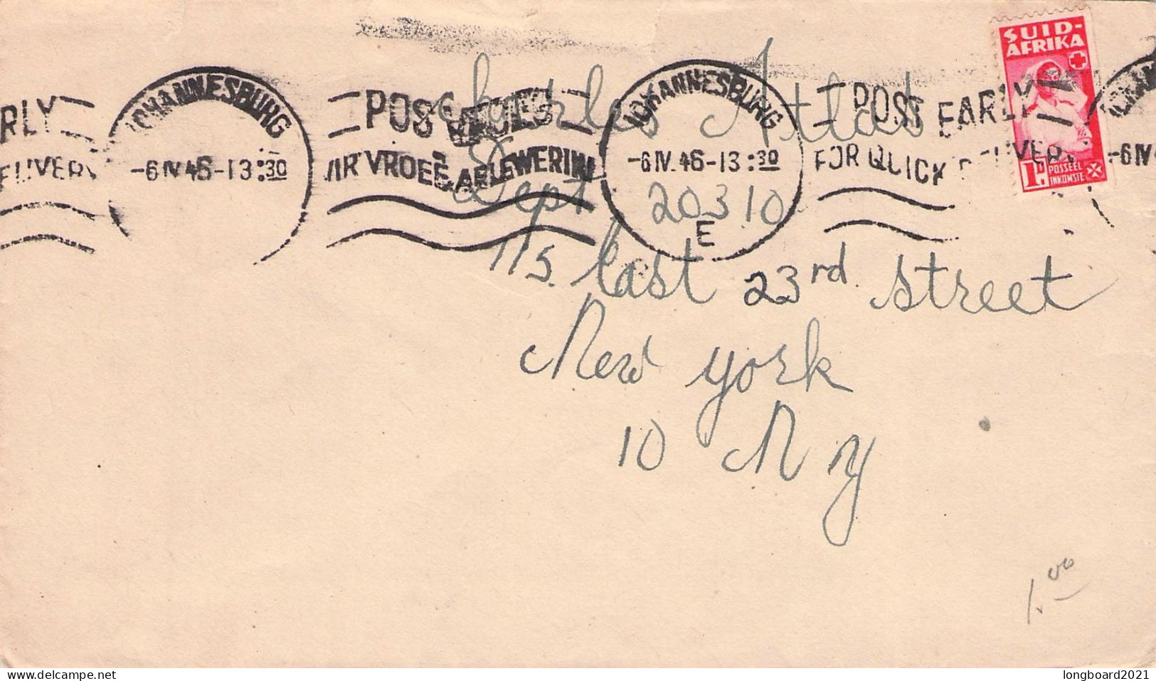 SOUTH AFRICA - MAIL 1946 JOHANNESBURG - NEW YORK / 5245 - Poste Aérienne