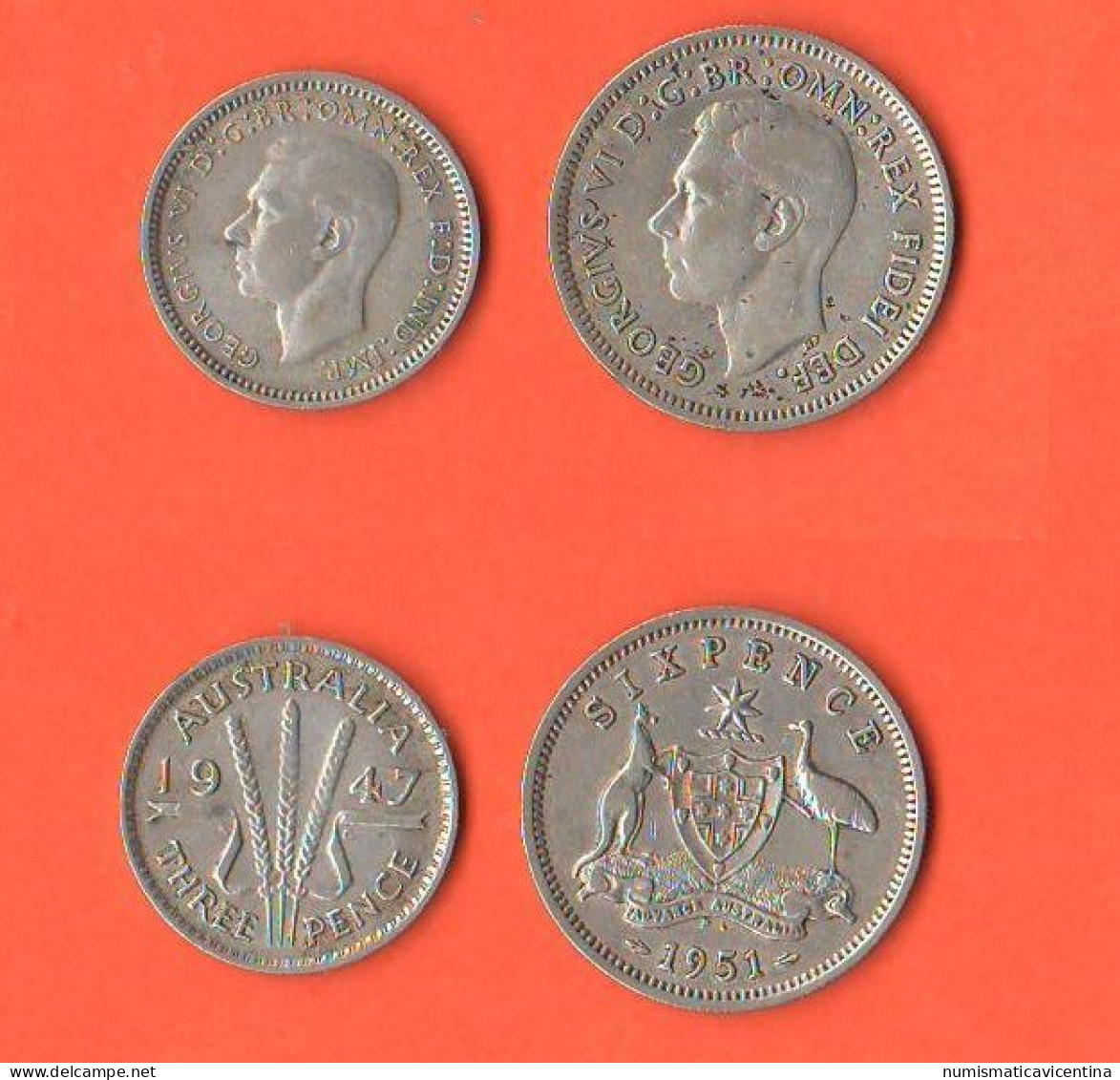 Australia 3 Three + 6 Six Pence 1947 E 1951 Australie King Georgius VI° Silver Coins - Sixpence