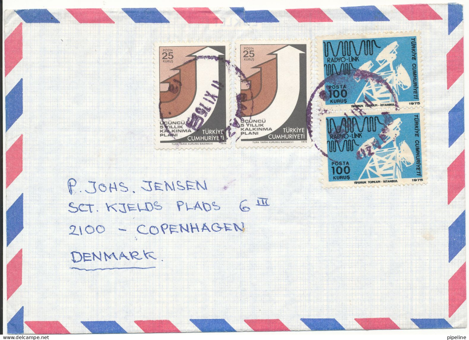 Turkey Air Mail Cover Sent To Denmark 11-11-1975 - Luchtpost