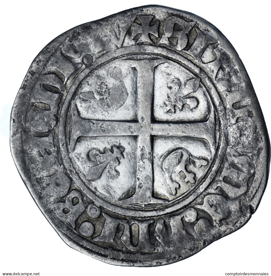 France, Charles VI, Blanc Guénar, 1380-1422, Saint-Quentin, Billon, TB+ - 1380-1422 Carlos VI El Bien Amado