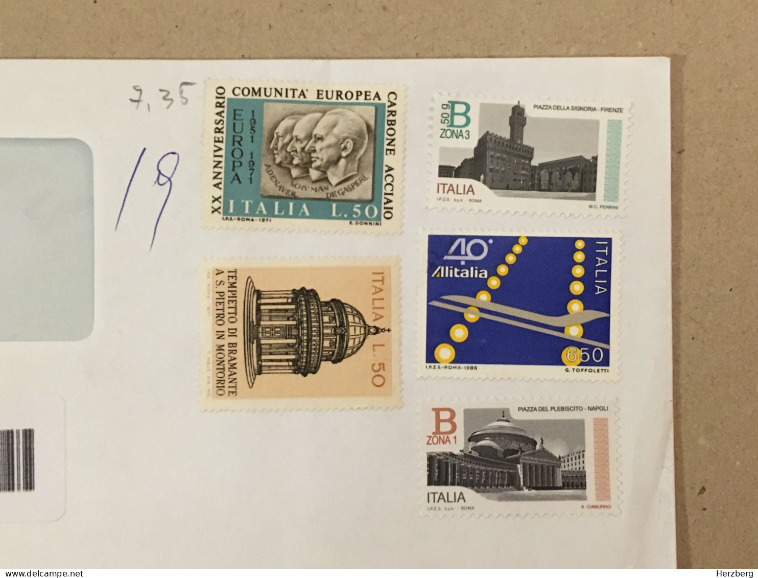 Italia Italy Used Letter Registered Barcode Label Printed Sticker 2023 Napoli Alitalia Firenze EU Tempietto San Pietro - 2021-...: Usados