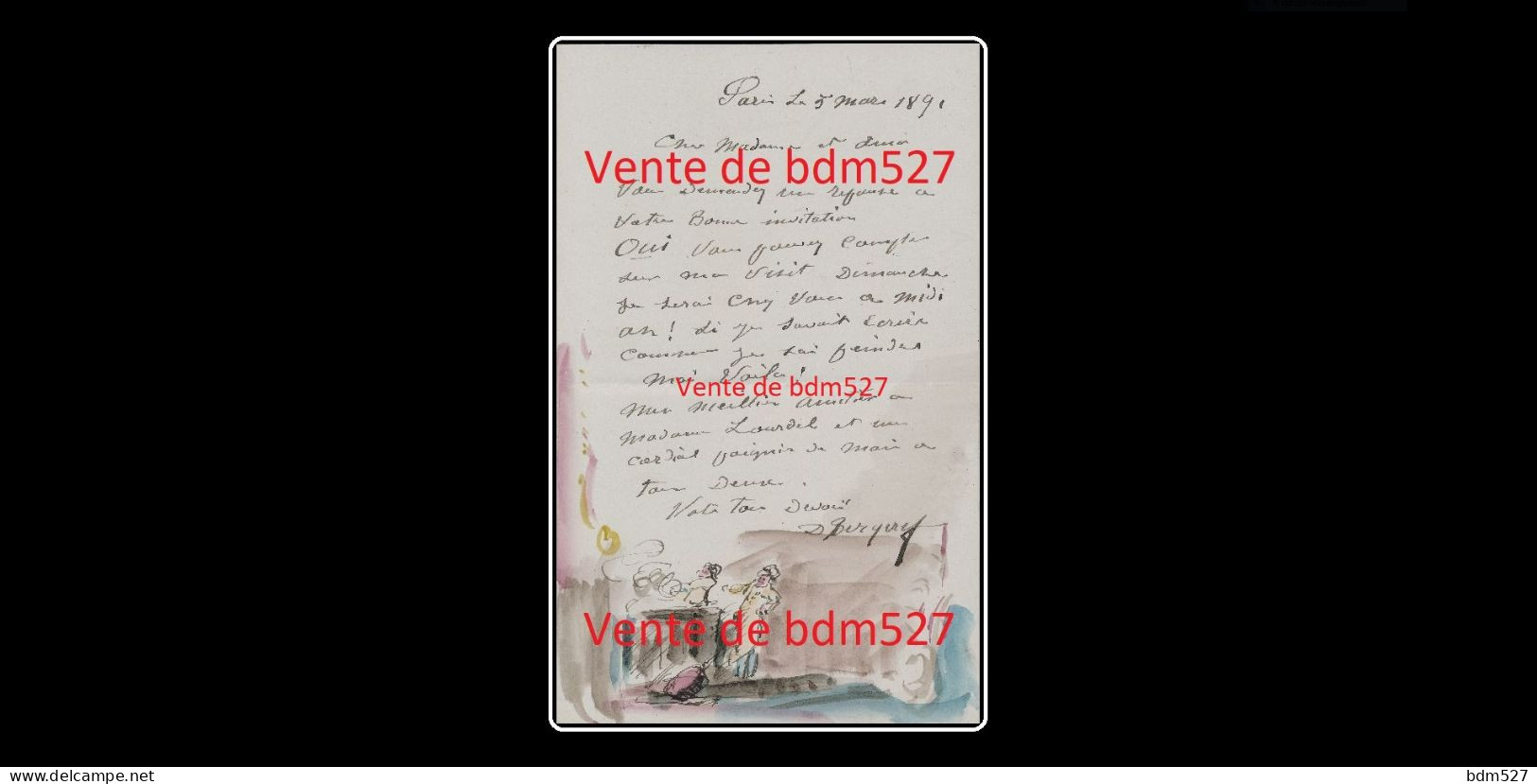 Pierre Denis Bergeret (1844-1910), Artiste Peintre Né à Villeparisis (Seine & Marne),2 Lettres Manuscrites Avec Dessins. - Historical Figures