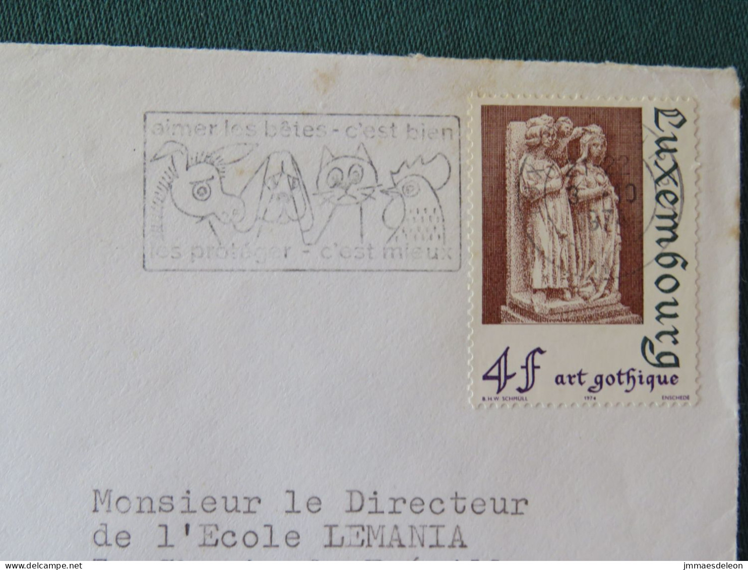 Luxembourg 1974 Cover To Switzerland - Gothic Art - Animal Protection Slogan - Cartas & Documentos