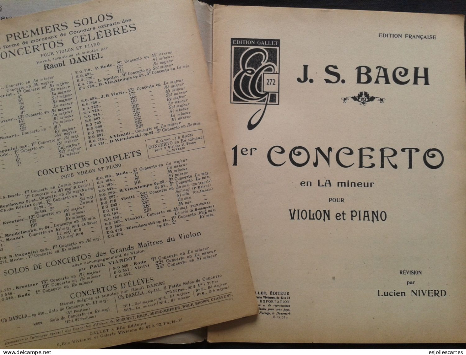 JEAN SEBASTIEN BACH 1ER CONCERTO POUR VIOLON ET PIANO PARTITION EDITION RAOUL DANIEL - Instrumentos Di Arco Y Cuerda