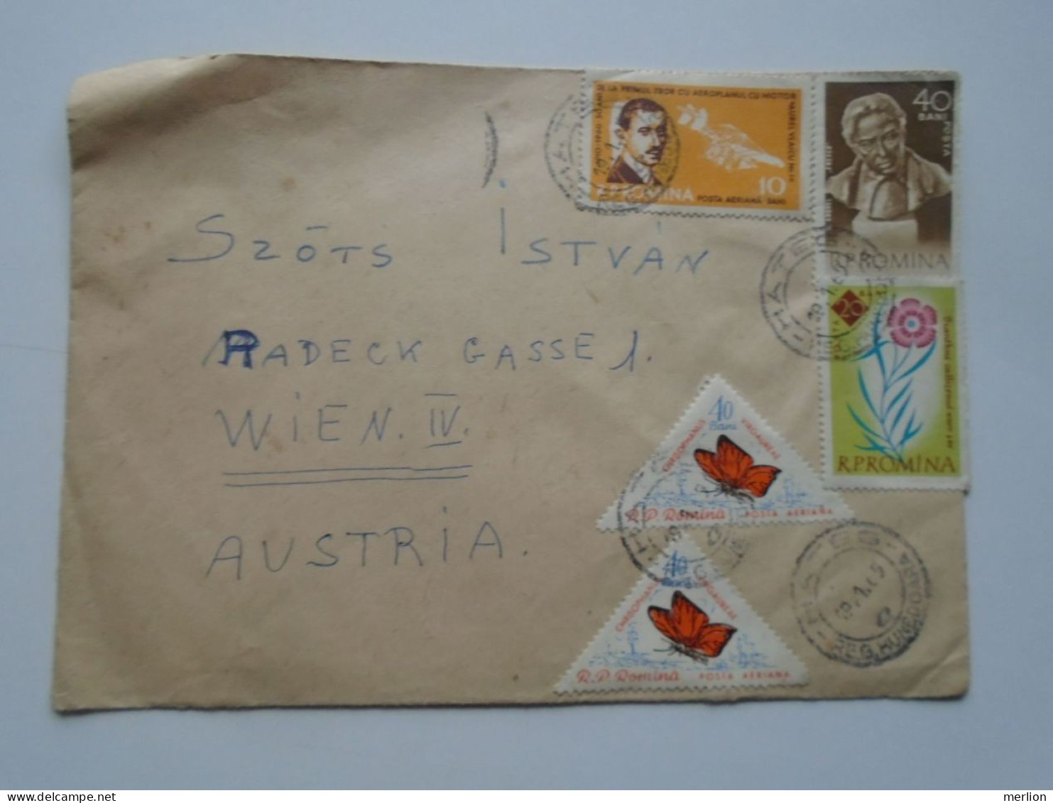 ZA486.7  Romania  -Cover - 1960 Hateg  Hunedoara  - To Vienna,  Austria -stamp Butterfly Papillon - Storia Postale