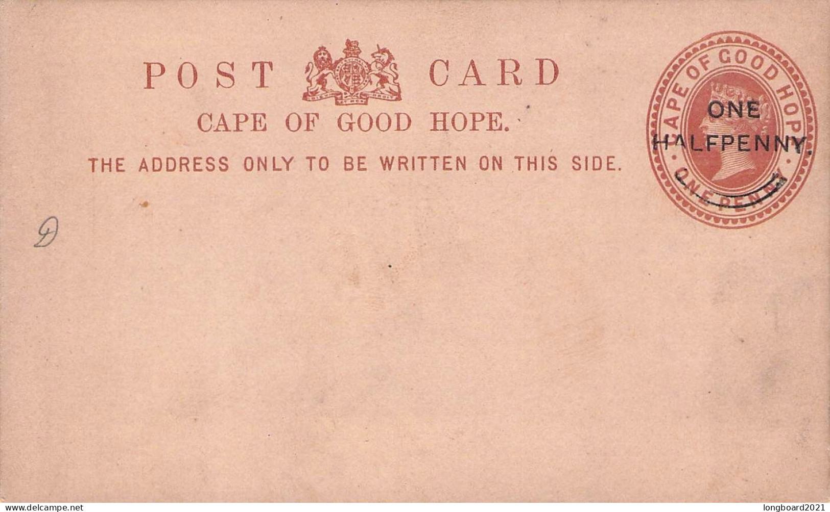 CAPE OF GOOD HOPE - POST CARD ONE HALFPENNY -OVERPRINT- Unc / 5250 - Cabo De Buena Esperanza (1853-1904)