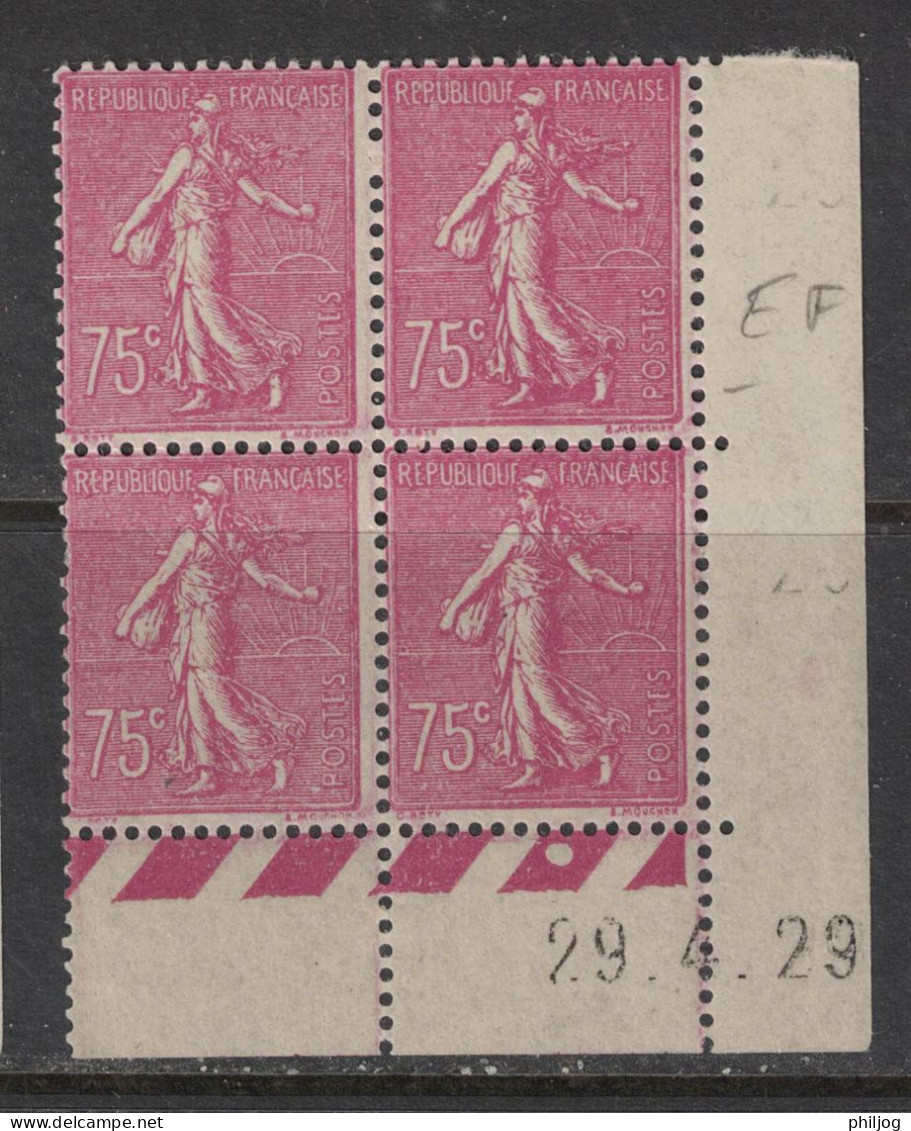 France 1924 - Yvert 202 - Coin Daté Du 29-4-29 - Neuf SANS Charnière - Semeuse Lignée 75c Lilas-rose - ....-1929