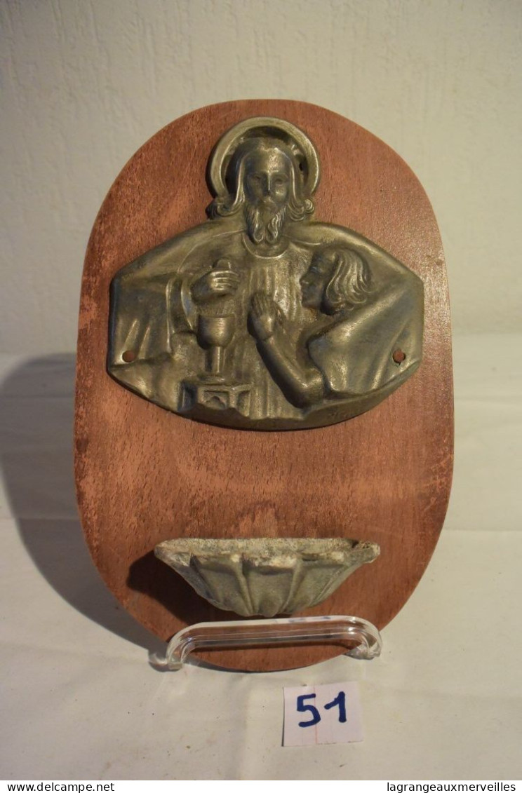 C51 Beau Bénitier Avec Support En Bois Christ - Religious Art