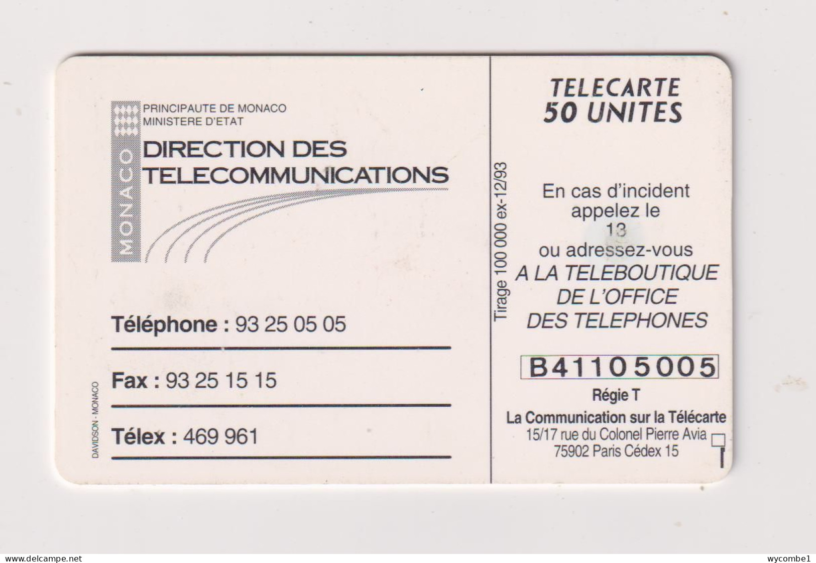 MONACO - Direction Des Telecommunications Chip Phonecard - Monaco