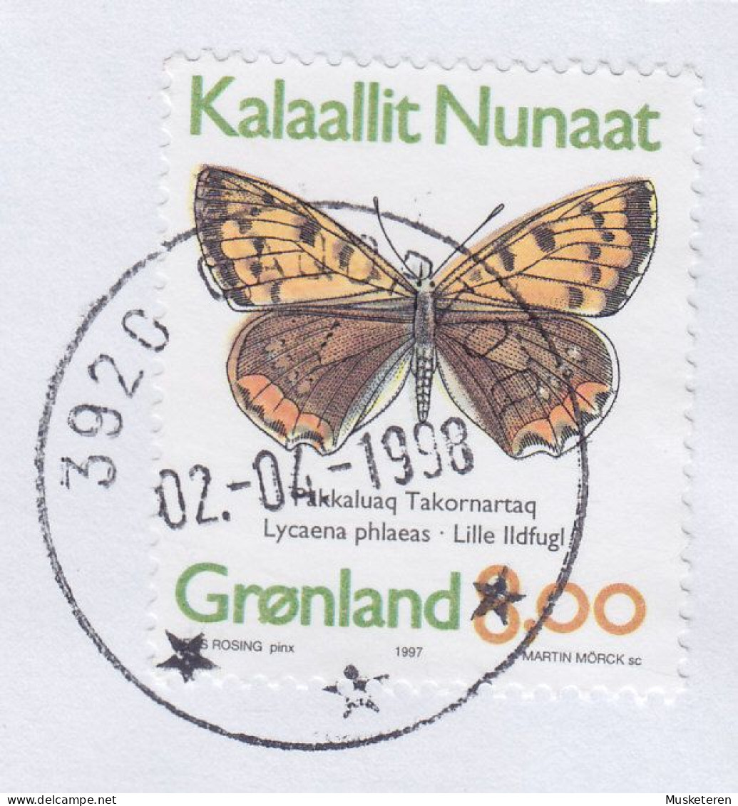 Greenland PRIORITAIRE Label QAQORTOQ 1998 Cover Brief Schmetterling Butterfly Papillon ERROR Variety 'Misplaced Colour' - Lettres & Documents