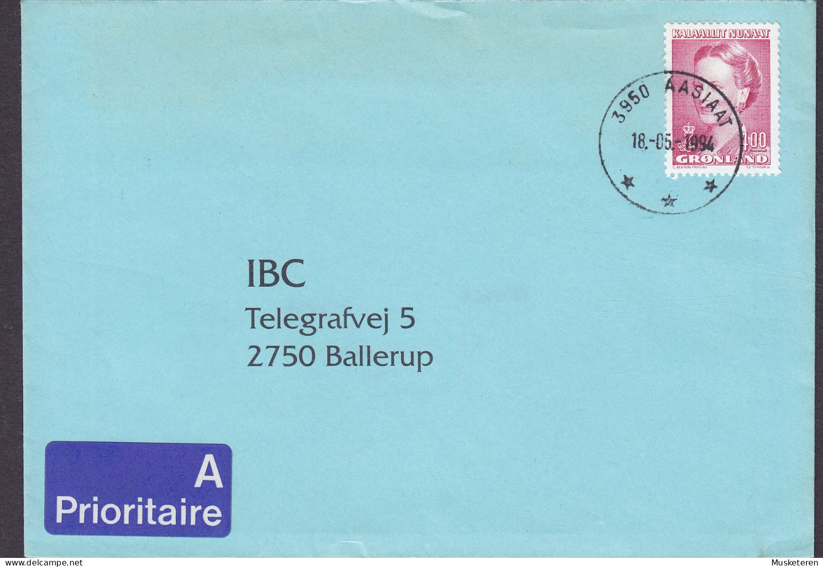Greenland A PRIORITAIRE Label ASSIAAT 1994 Cover Brief Lettre BALLERUP Denmark Margrethe II. (Flour Paper) (Cz. Slania) - Covers & Documents