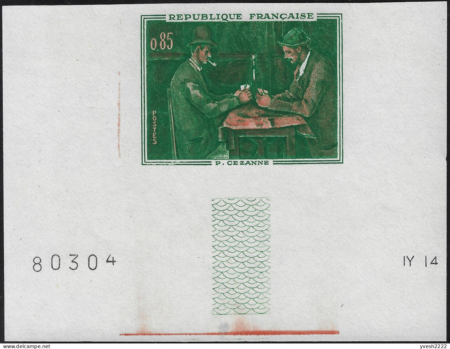 France 1961 Y&T 1321. Essai De Couleurs Du Tirage Originel Non émis (feuille De 10). Paul Cézanne, Joueurs De Cartes Vin - Impressionismo