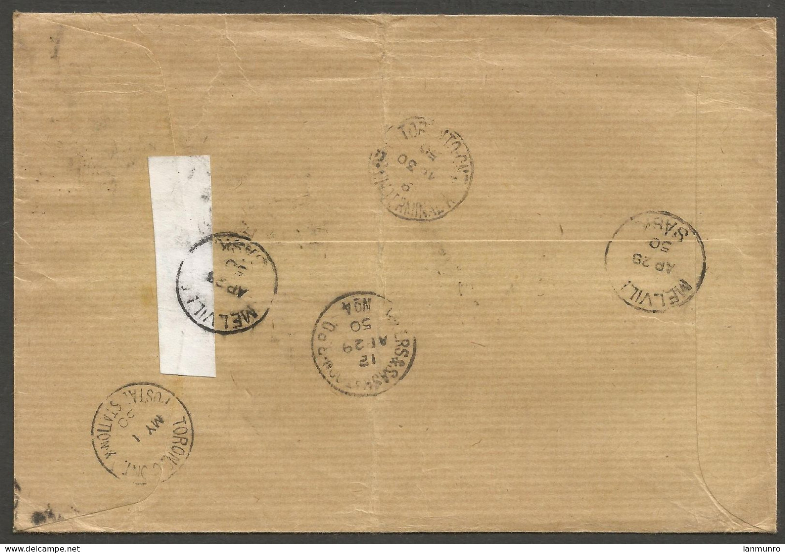 1950 Stamp Dealer Reply Cover Registered 18c Peace/GVI RPO CDS Melville Saskatchewan - Postgeschichte